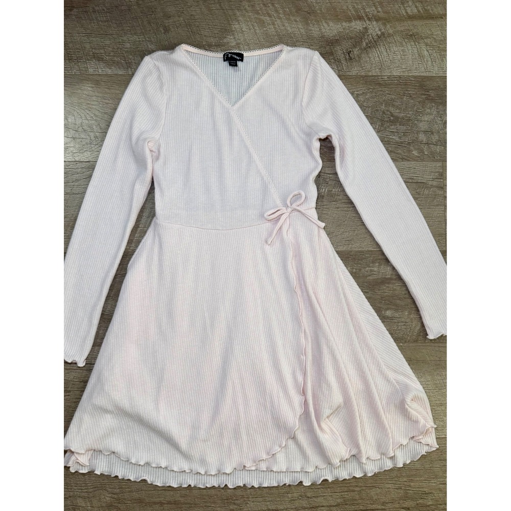 Art Class Girls Light Pink Ribbed Long Sleeve Wrap Dress Lettuce Hem L 10/12